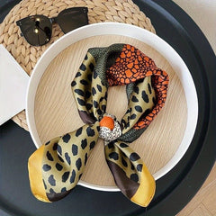 Geometric Leopard Print Silk Square Scarf Women Head Wrap Satin Bandana