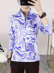 Striped Print Long Sleeves Sports Tee Quick Dry Half Zipper Mock Neck
