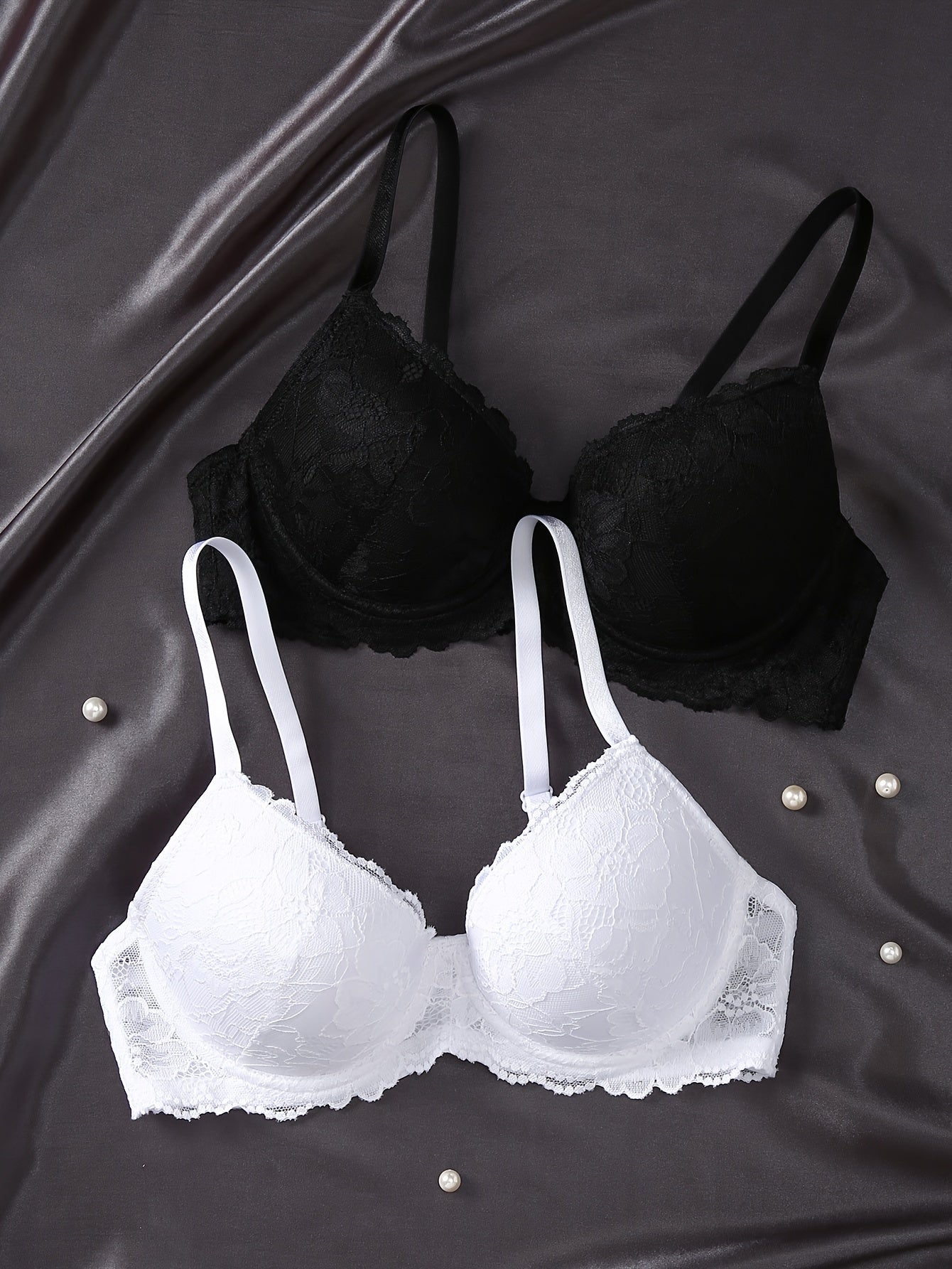 2pcs Lace Push Up Bras Comfy & Breathable Women's Lingerie