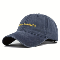 Distressed Cotton Baseball Cap Happy Headache Embroidery Couple Sun Hat