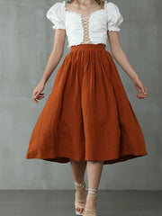 Women's Plus Solid High Rise A line Midi Skirt