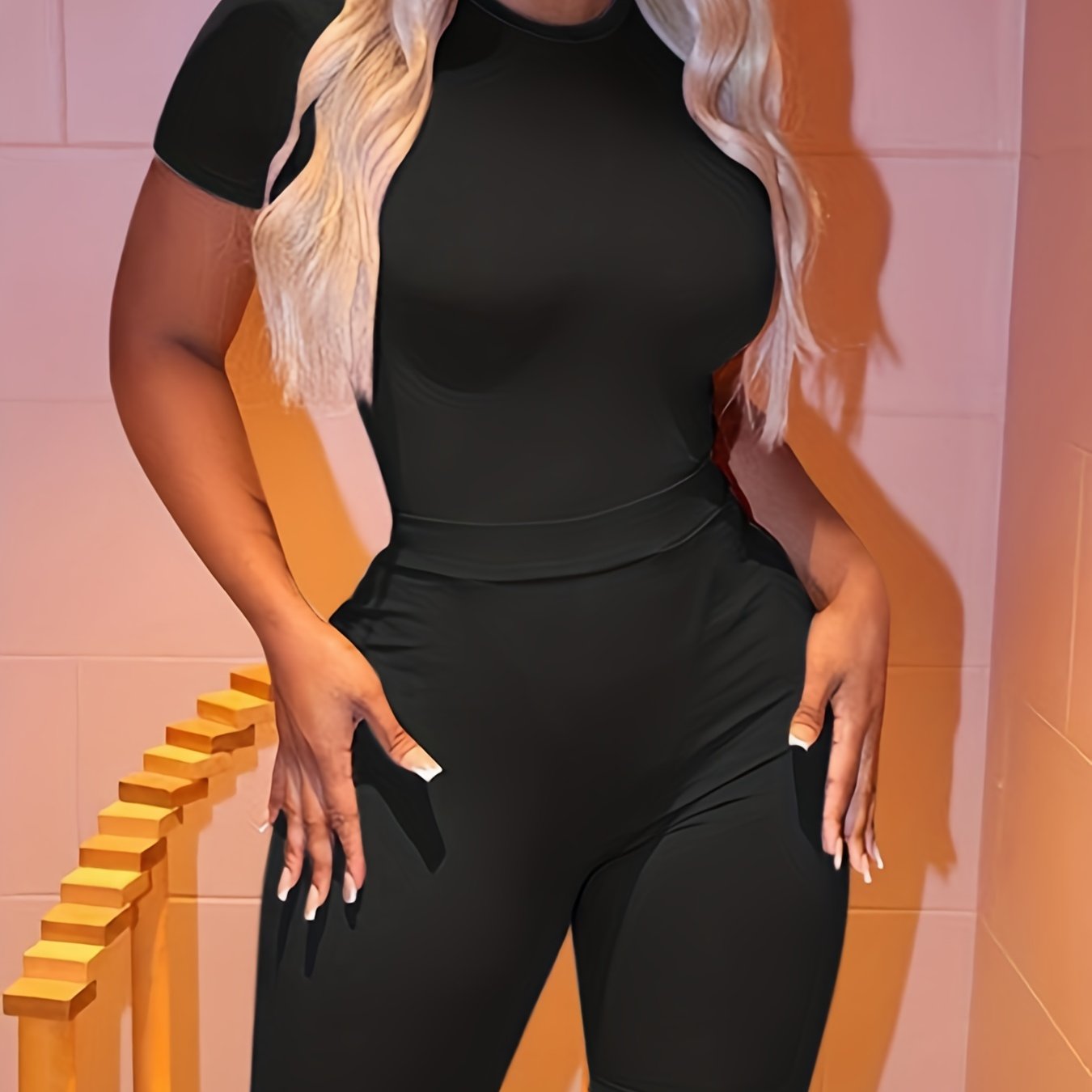 Casual Matching Two piece Set Short Sleeve Bodysuit & Solid Shorts
