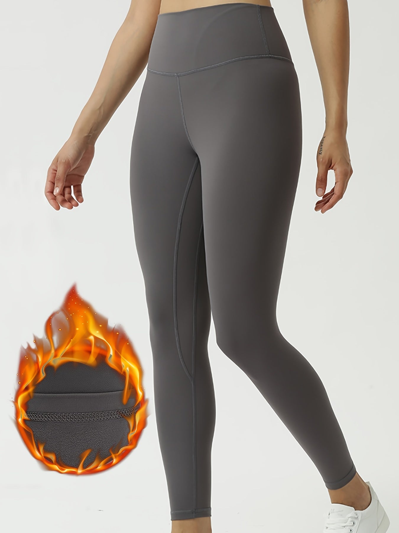 Women's Solid Fleece Tights High Waisted Yoga Leggings
