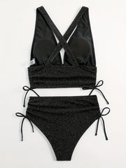 Criss Cross V Neck Bikini Set High Cut Swimsuit