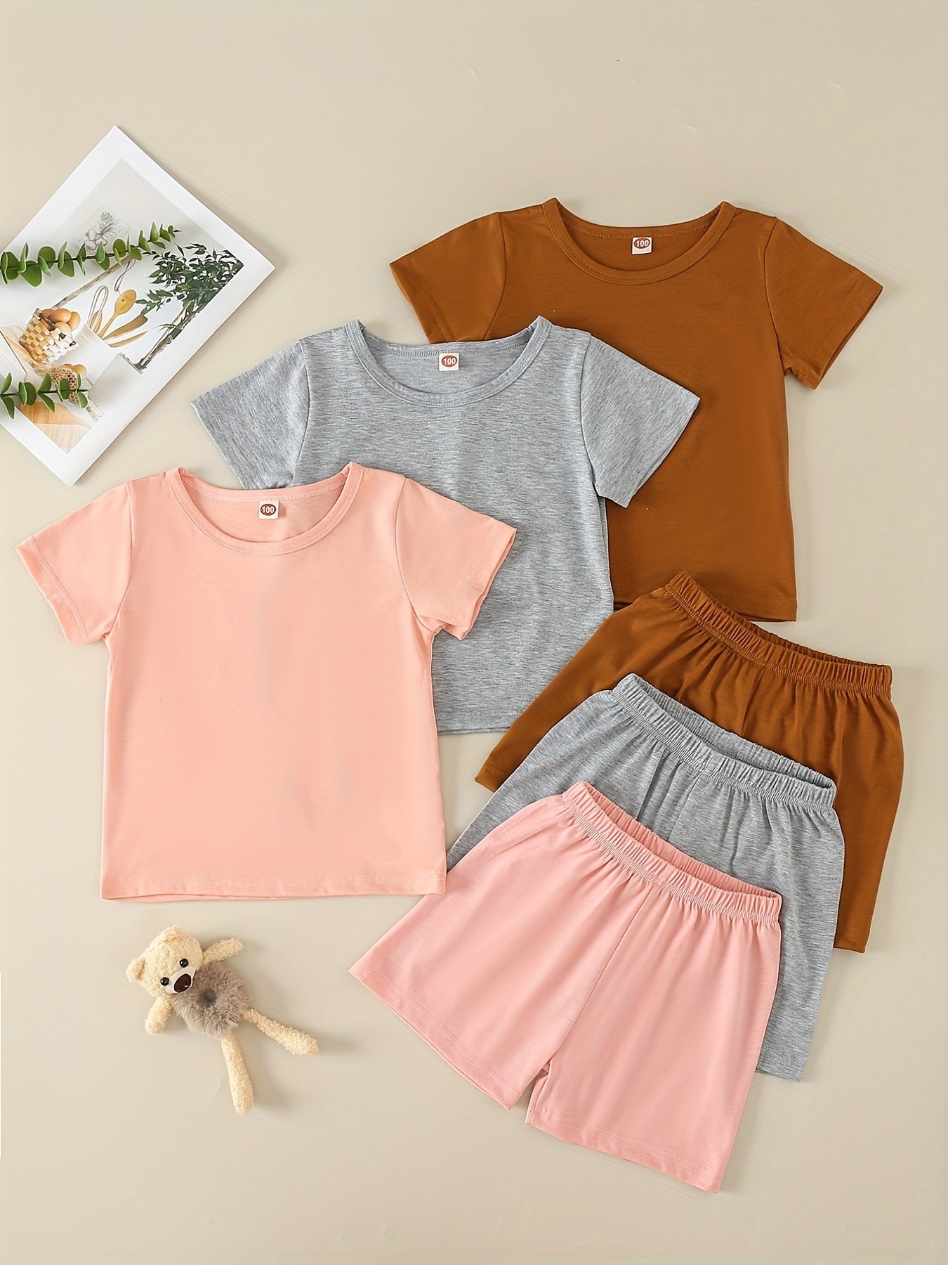 Girls' Casual Shorts & Tees Sets Elastic Waist Shorts Kids Sports Clothes