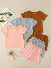 Girls' Casual Shorts & Tees Sets Elastic Waist Shorts Kids Sports Clothes
