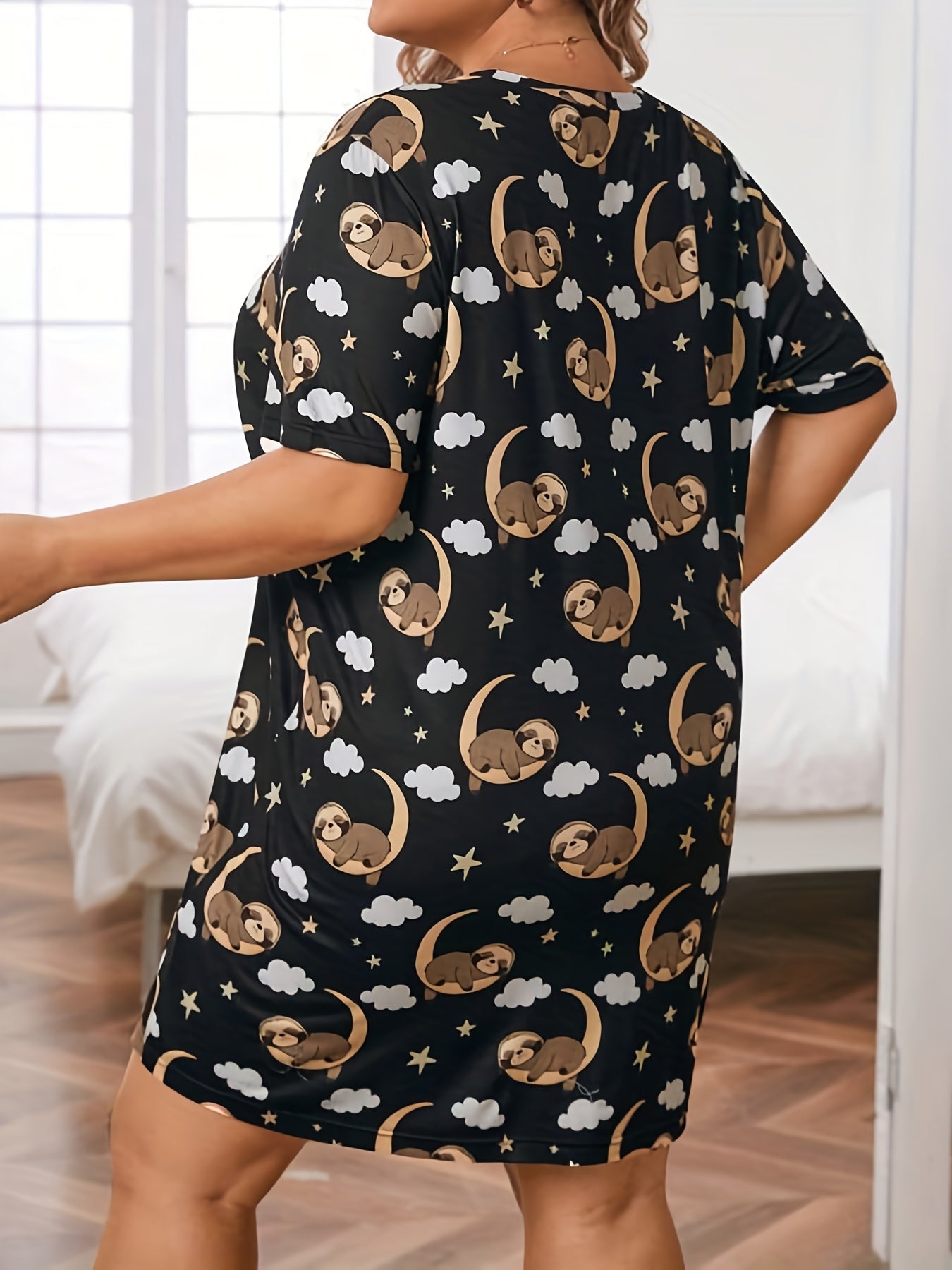 Women's Plus Sloth & Cloud Print Short Sleeve Nightdress