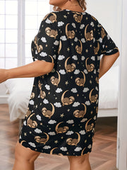 Women's Plus Sloth & Cloud Print Short Sleeve Nightdress