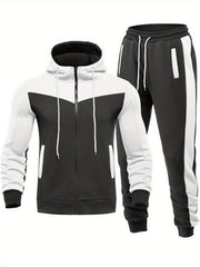 Men's Hooded Zip Jacket and Drawstring Sweatpants Set for Spring/Autumn