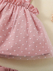 2pcs Baby Girls Heart Print Camisole Top & Shorts Set