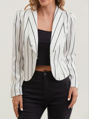 Striped Open Front Blazer Long Sleeve Crop Blazer For Work