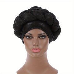 Twist Braided Turban Cap Rhinestone Decor Big Head Wrap Hijab Hats