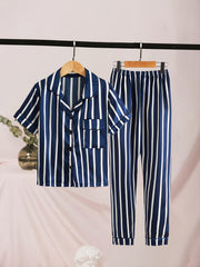 2pcs Toddler Girls PJ Set Casual Collar Sleeve Pants Pajama Set