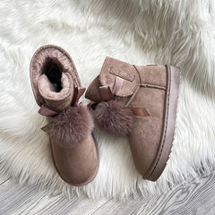 Plush Snow Boots Round Toe Bowknot Ankle Boots Women's Footwear