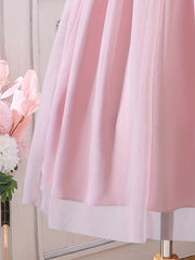 Girl's Princess Tutu Dress With Puff Sleeve Textured Top And Tulle Skirt