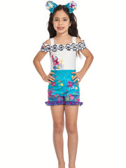 Girls Floral Off Shoulder Ruffle Jumpsuit Romper for Summer Costume