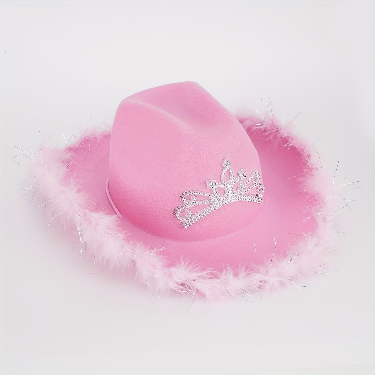 Y2K Pink Feather Cowgirl Hat Rhinestone Crown for Women