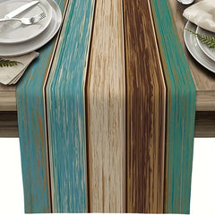 Rustic Linen Burlap Table Runner - Barn Wood Brown Teal - Farmhouse Style