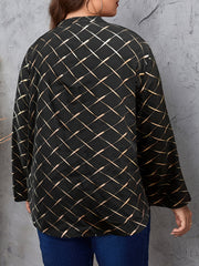 Golden Argyle Print Lantern Sleeve Loose Fit Shirt Top