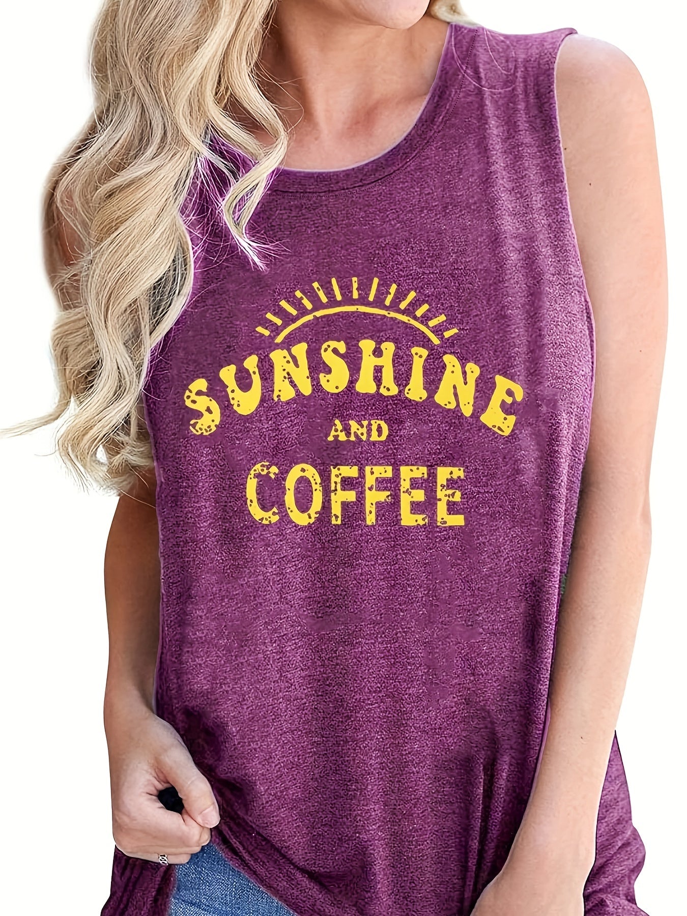 Letter Print Crew Neck Tank Top for Women