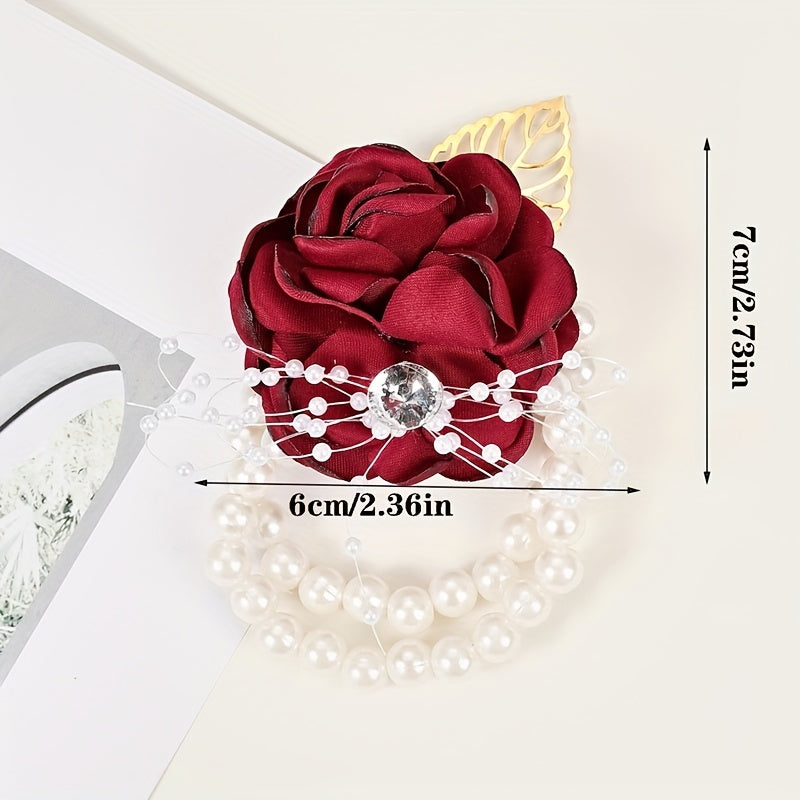 Faux Pearl Beaded Flower Wrist Band Wedding Decoration