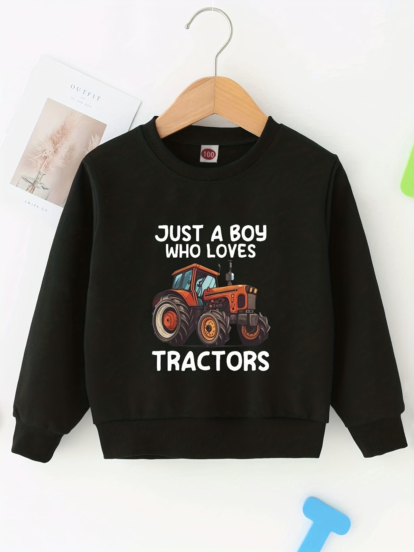 TRACTOR LOVER Print Boys Hooded Sweatshirt
