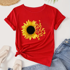 Sunflower Graphic Sports T-shirt Butterfly Print Casual Top