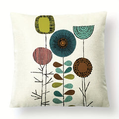 4pcs Abstract Flower Linen Cushion Cover 45x45, Geometric Sofa Pillow Case