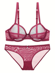 Push Up Lace Mesh Bra & Panties Lingerie Set
