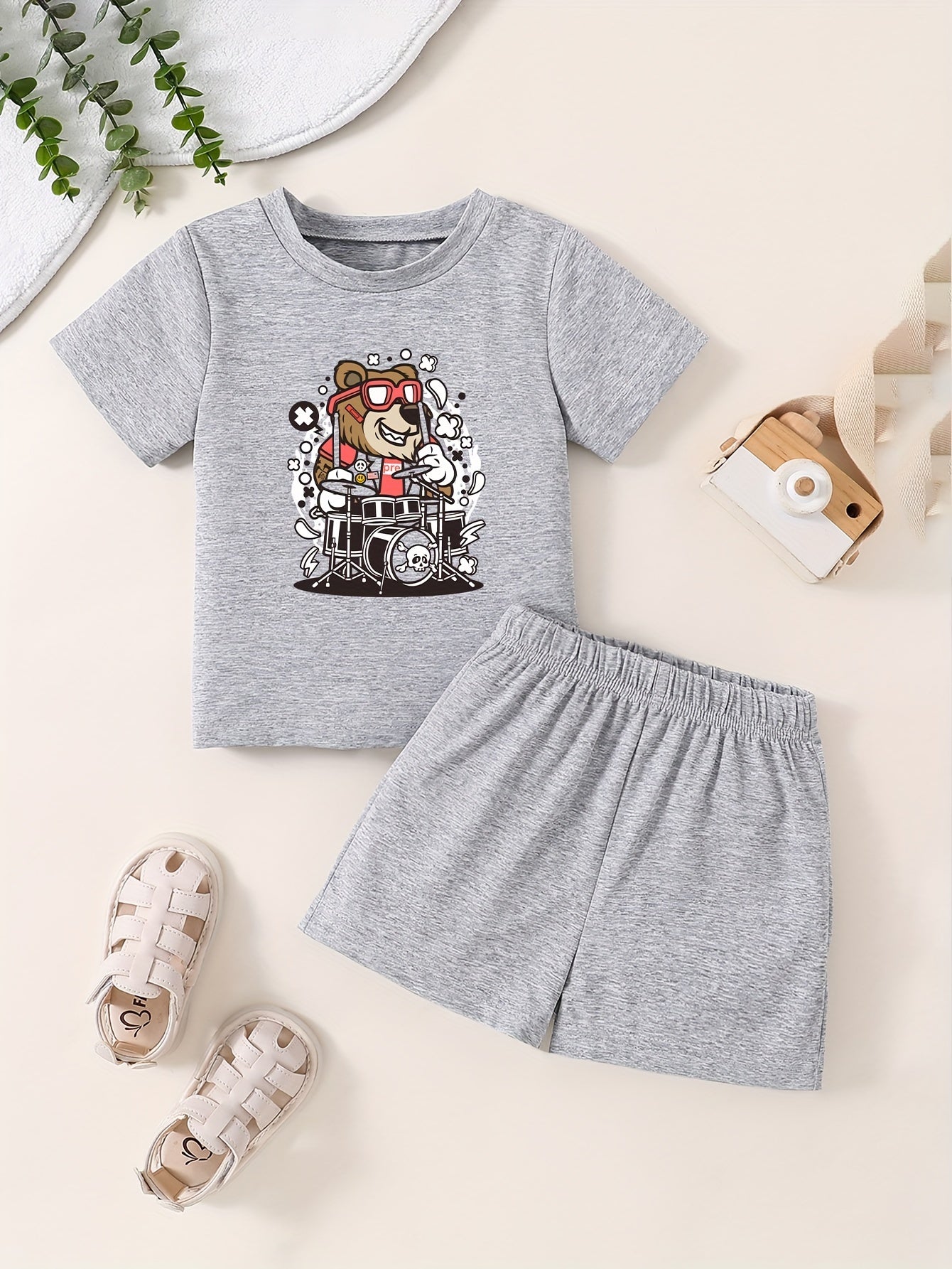 Toddler 2pcs Cartoon Pattern Bottoming Set Short Sleeve T shirt & Shorts