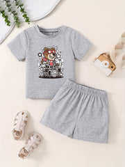 Toddler 2pcs Cartoon Pattern Bottoming Set Short Sleeve T shirt & Shorts