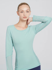 Solid Stitching Breathable Long Sleeve T Shirt for Yoga Fitness Running