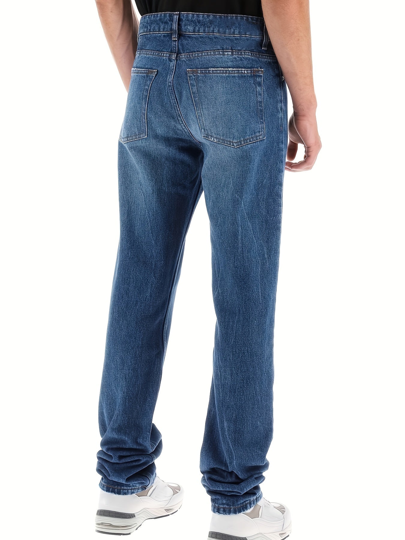 Mens Distressed Washed Denim Jeans Straight Leg Casual Pants