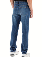 Mens Distressed Washed Denim Jeans Straight Leg Casual Pants