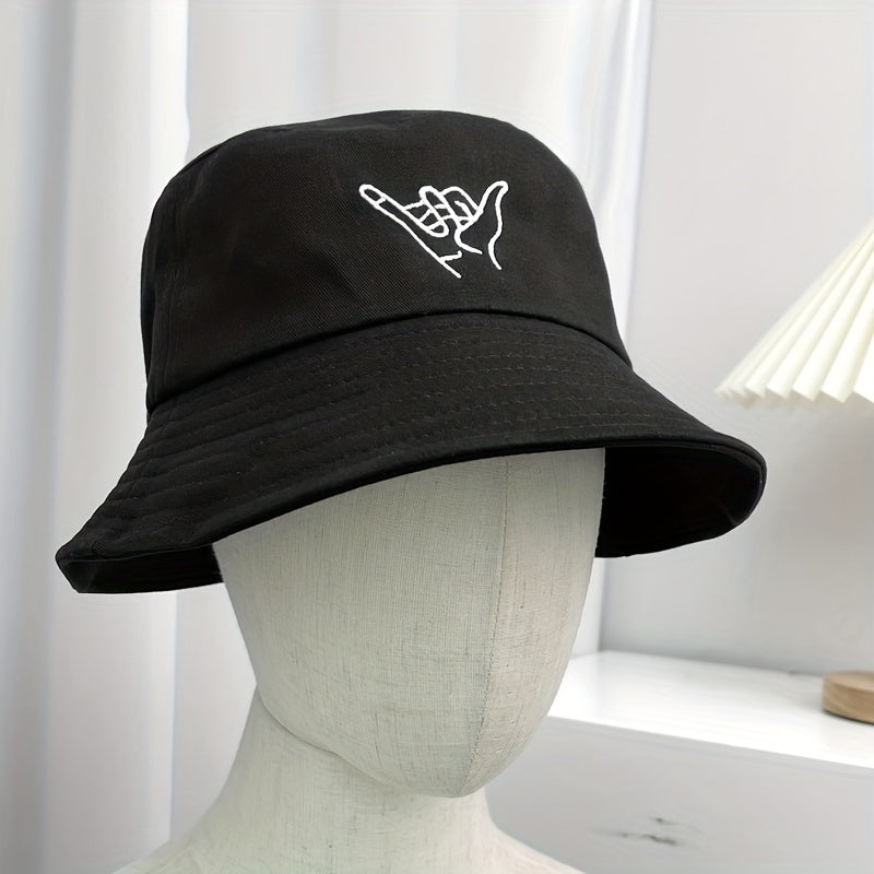 2pcs Gesture Embroidered Bucket Hat Set Unisex Sun Hat