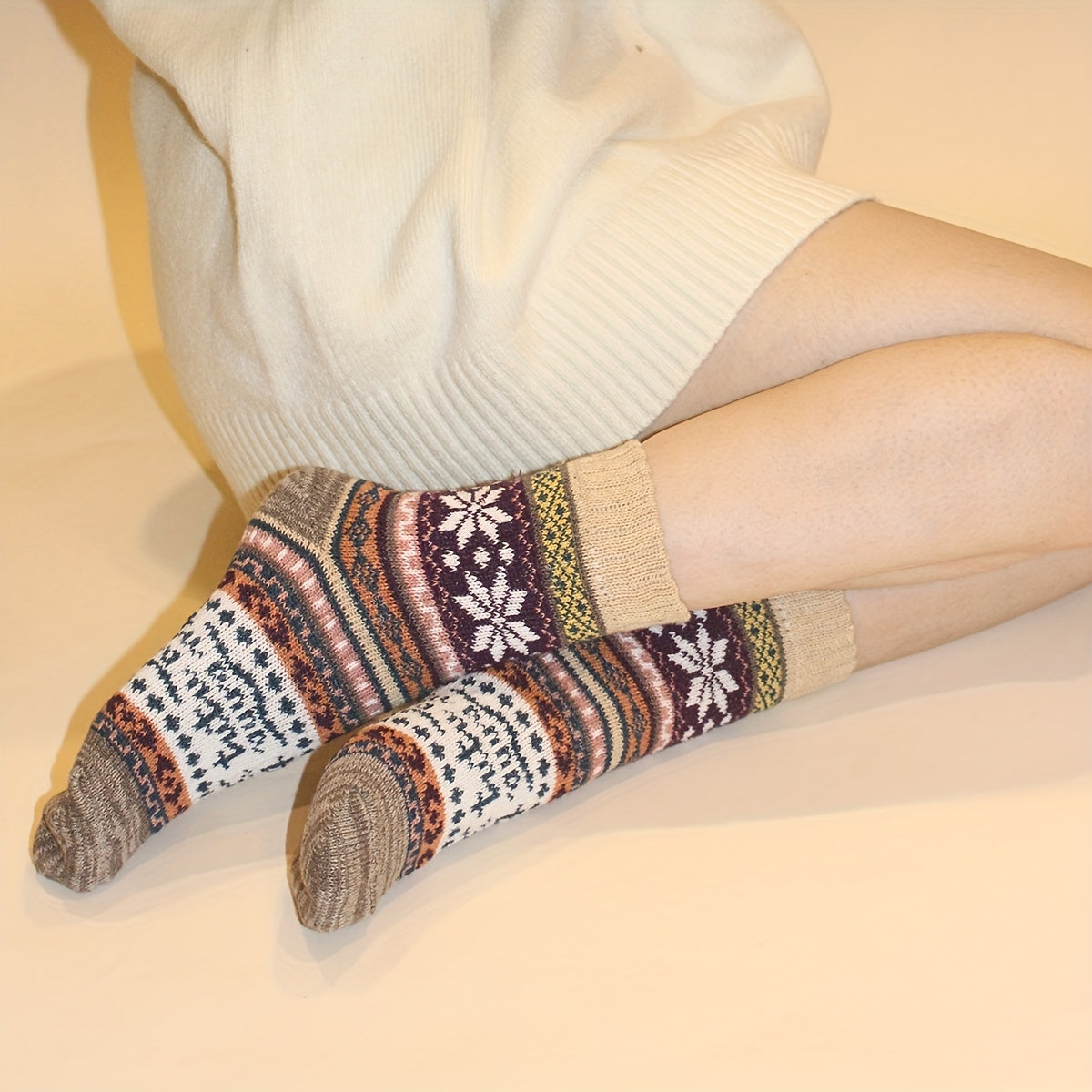 Ethnic Style Print Socks Women's Mid Tube Stockings