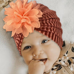 Velvet Chiffon Flower Baby Hat 0-3 Years All Seasons