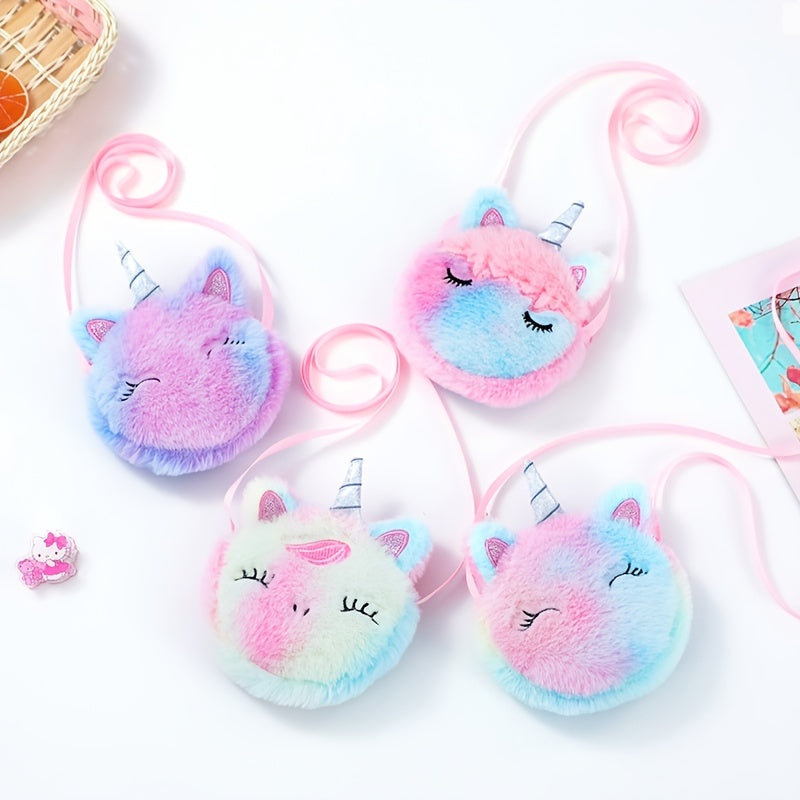 Girls Plush Unicorn Crossbody Bag Coin Purse With Zippers