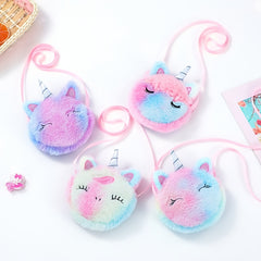 Girls Plush Unicorn Crossbody Bag Coin Purse With Zippers
