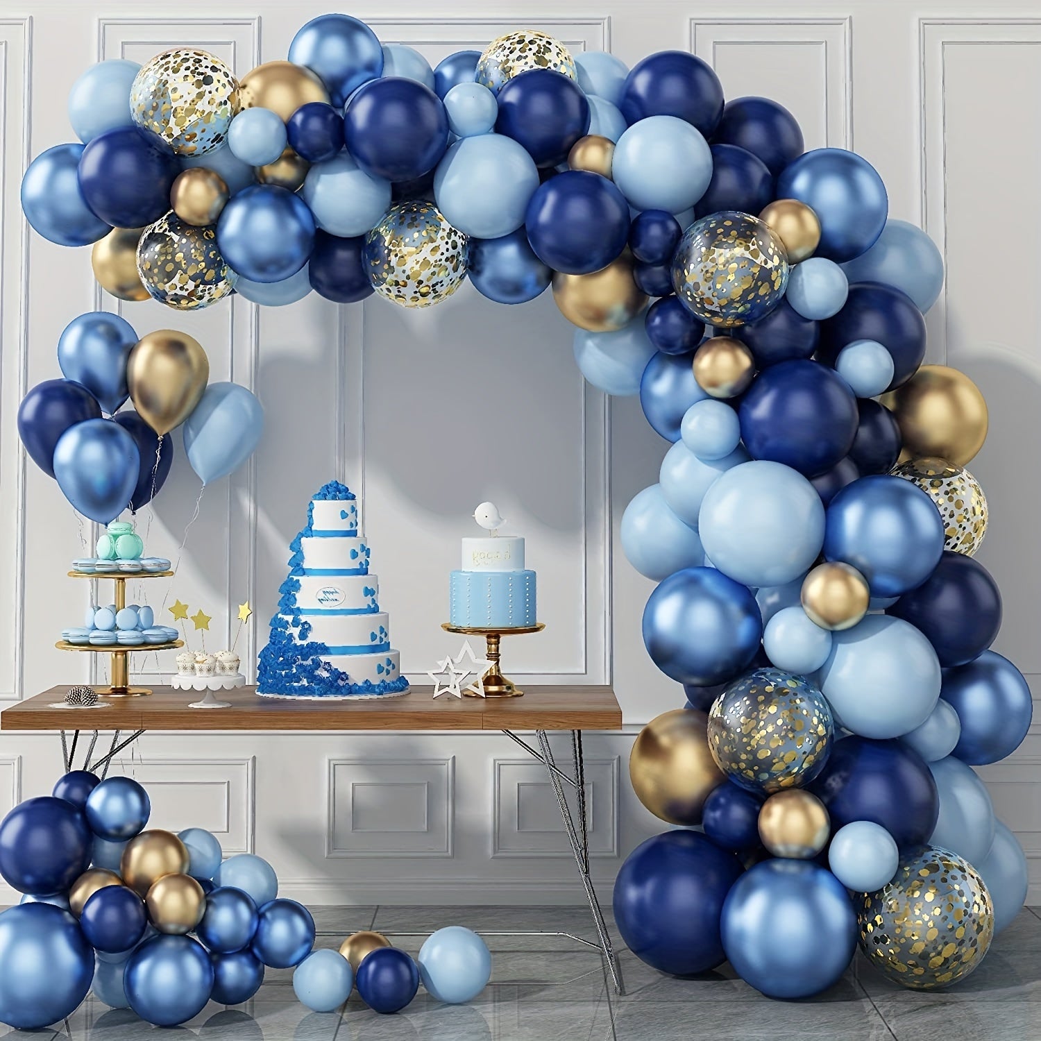 Navy Balloon Garland Arch Set Metallic Macaron Balloons Confetti