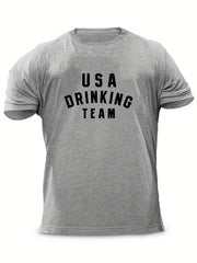 Drinking Team Men's Letter Print T-shirt Casual Stretch Tee