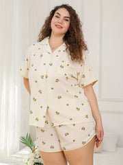 Lemon Print Short Sleeve Pajama Set