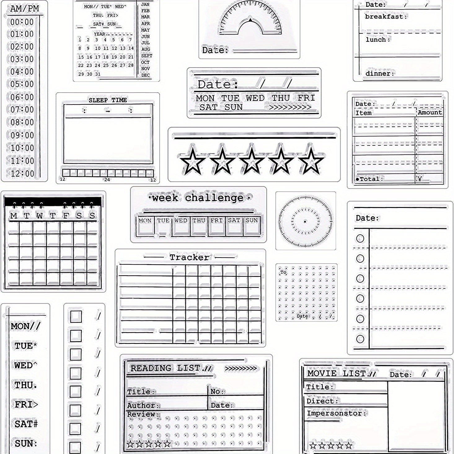 Clear Journal Stamp Set - Silicone Calendar Template