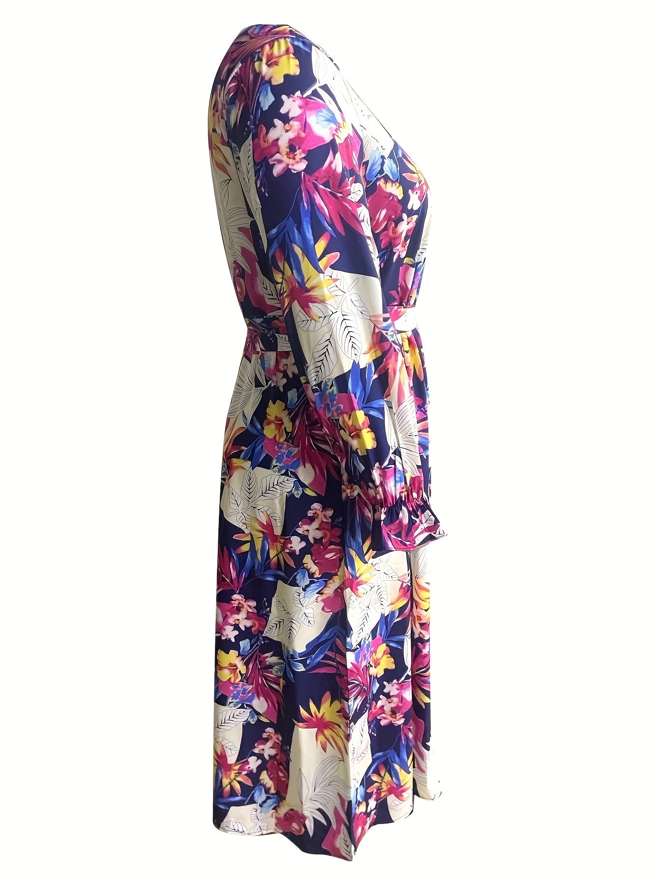 Plus Tropical Print Flounce Sleeve Maxi Dress With Belt