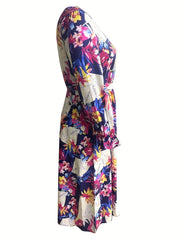 Plus Tropical Print Flounce Sleeve Maxi Dress With Belt
