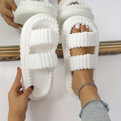 Women's Plush Double Strap Slippers Warm Home Slip-Ons