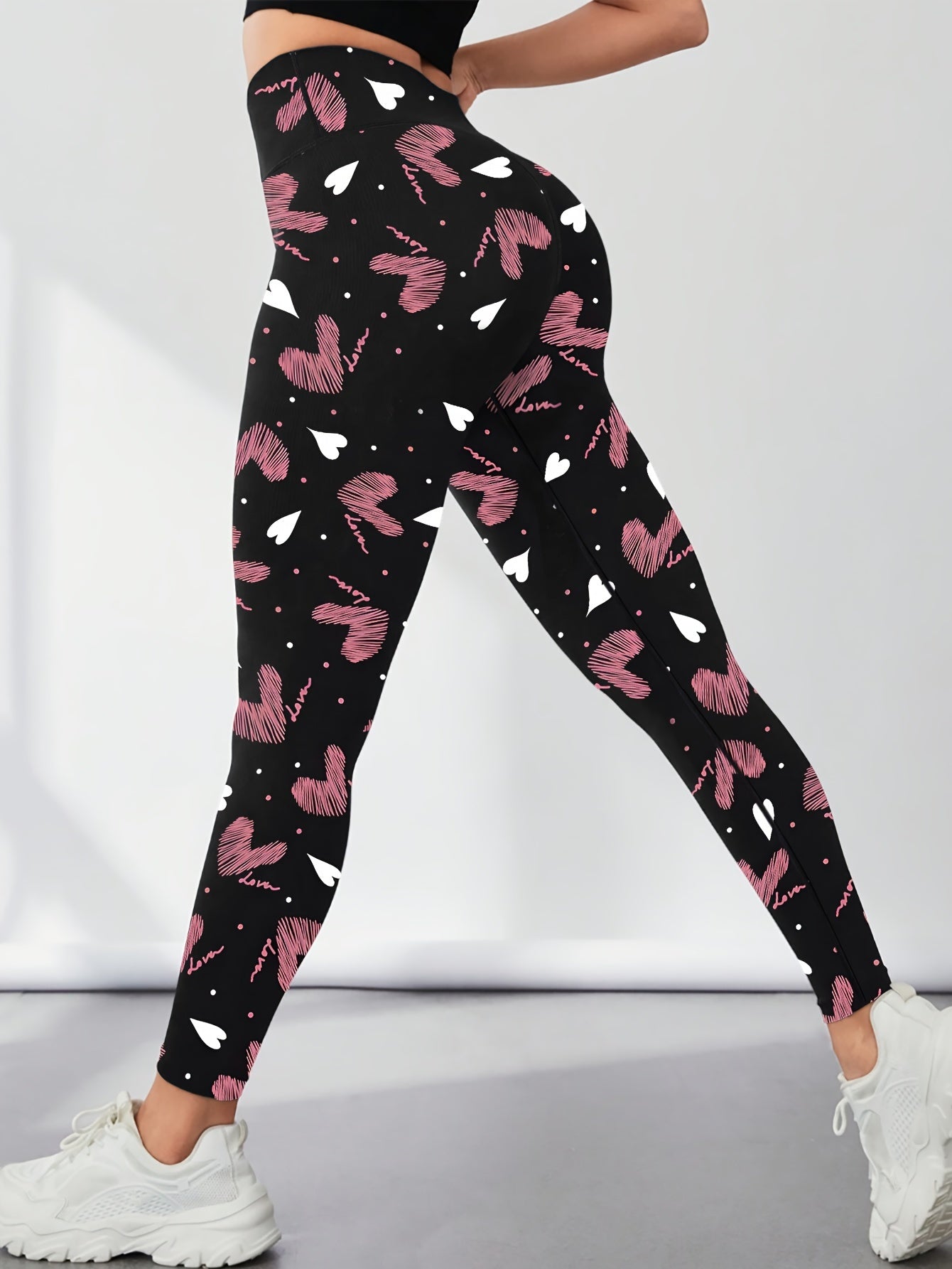 Heart Print Yoga Tight Pants Stretchy Fitness Leggings
