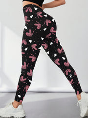 Heart Print Yoga Tight Pants Stretchy Fitness Leggings