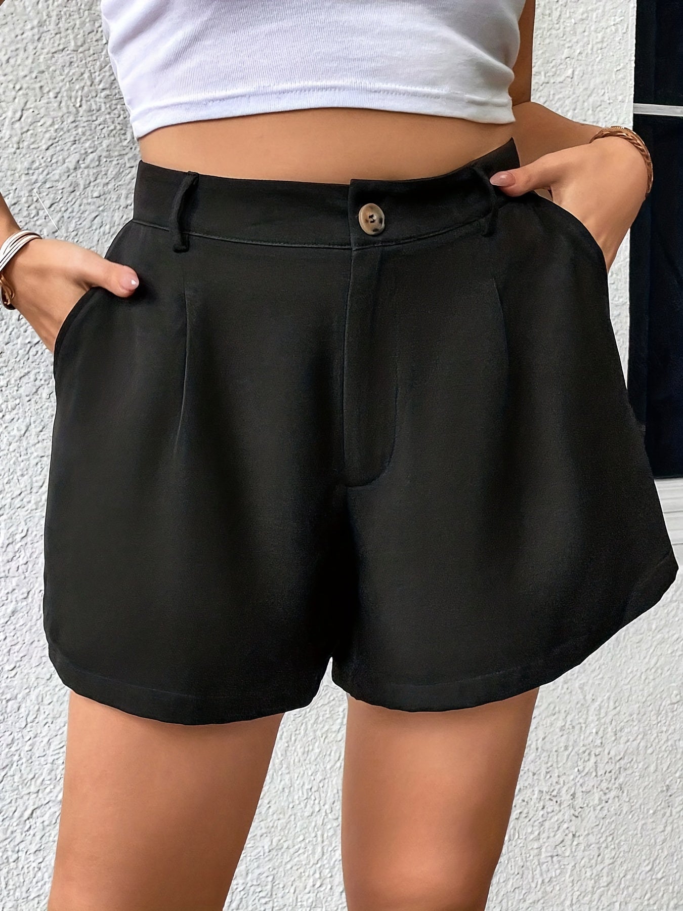 Solid High Rise Button Fly Shorts