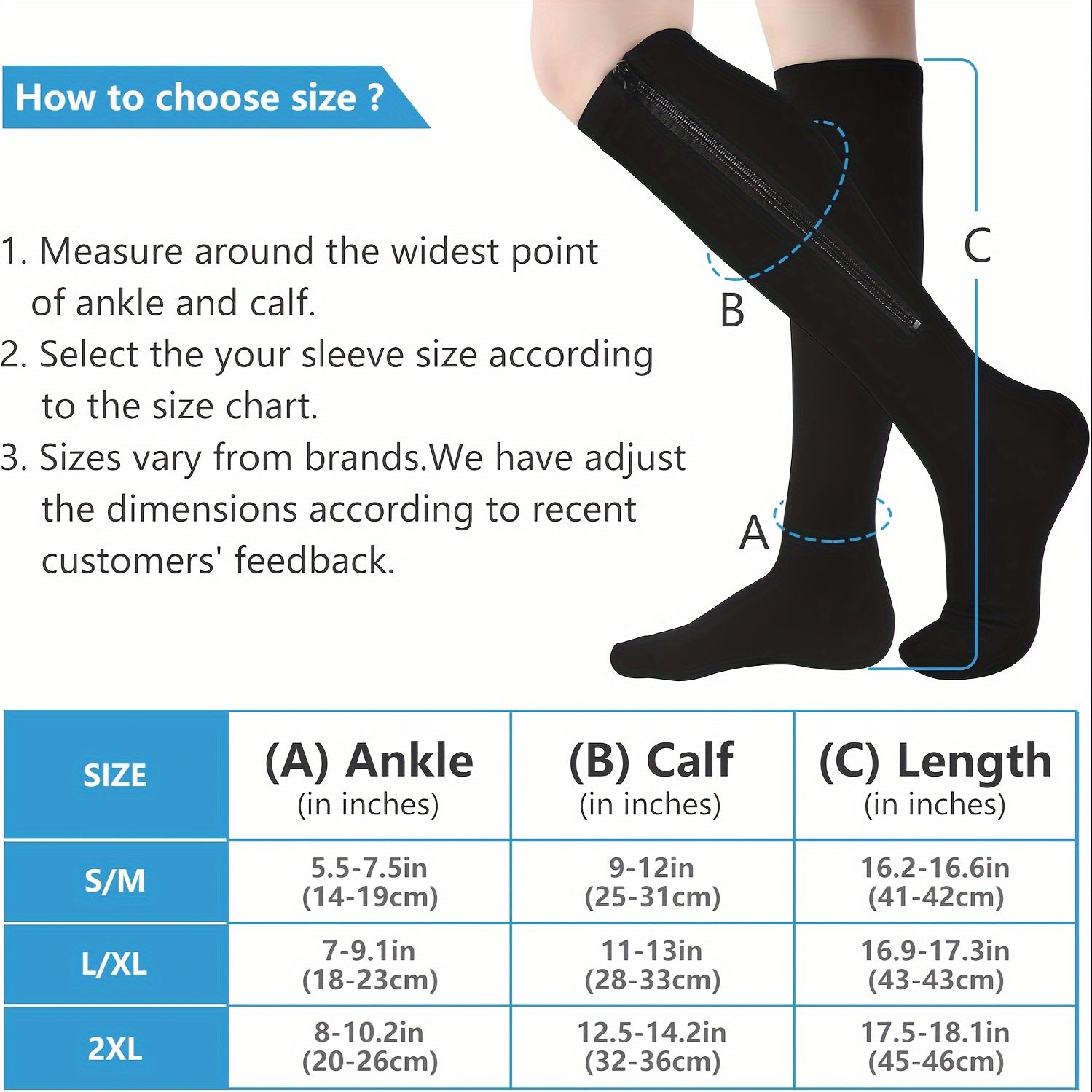 Men's Compression Zipper Sport Socks, Sweat Absorbing, Comfy, Breathable